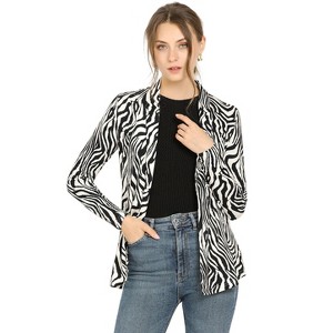INSPIRE CHIC Women's Elegant Shawl Collar Long Sleeves Open Front Print Cardigan - 1 of 4