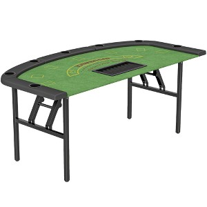 Soozier Poker Table Foldable, 72" Portable Folding Casino Blackjack Table for 8 Players with Felt Surface, Cup Holders, Chip Tray, Dealer Spot, Green - 1 of 4