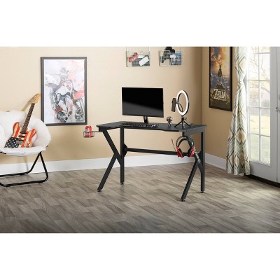 48" Black Carbon-Fiber Inspired Gaming Desk with Charging Hub