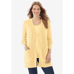Woman Within Plus Size Perfect Longer-Length Cotton Cardigan - 1 of 4