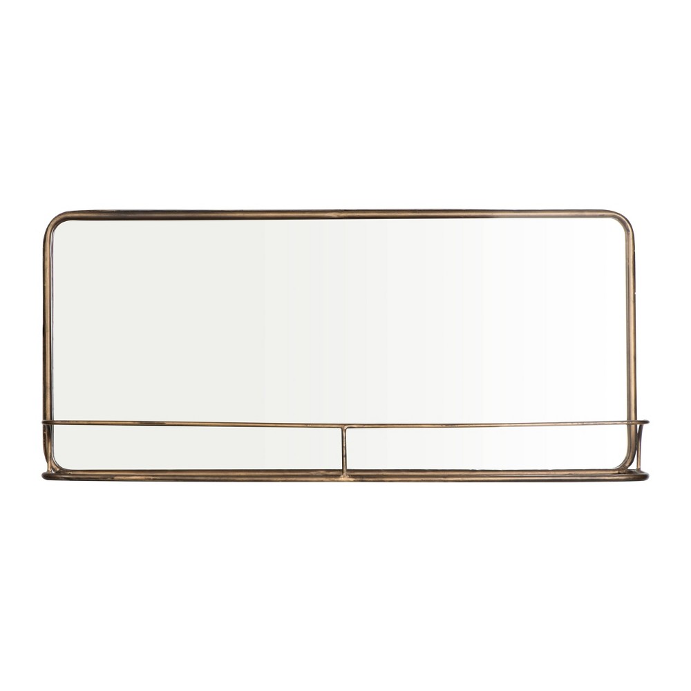 Photos - Wall Mirror Brass Metal Framed Mirror with Shelf - Storied Home