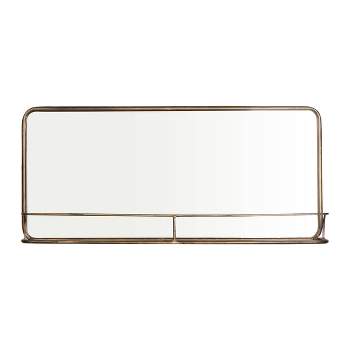 Brass Metal Framed Mirror with Shelf - Storied Home