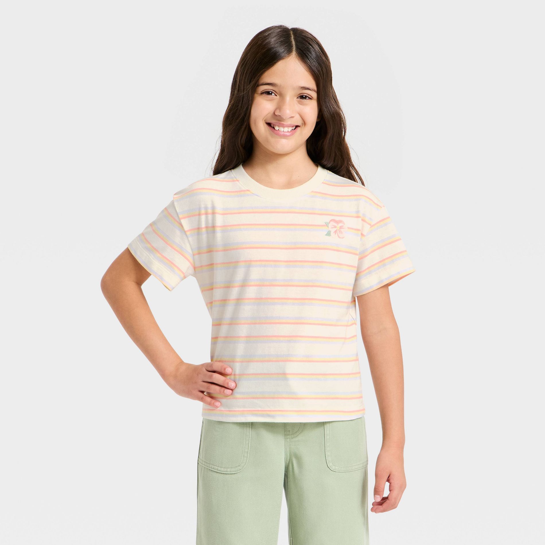 Girls' Short Sleeve Striped T-Shirt - Cat & Jack™ S