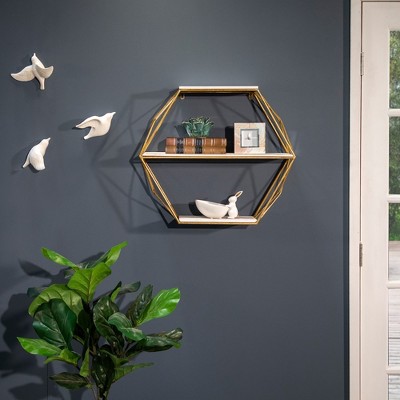 Gold Hexagon 3-Tier Floating Wall Shelf