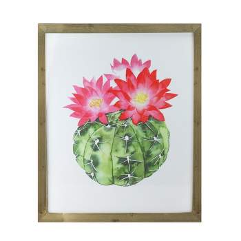 Raz Imports 24" Green and Pink Cactus Decorative Wooden Framed Print Wall Art
