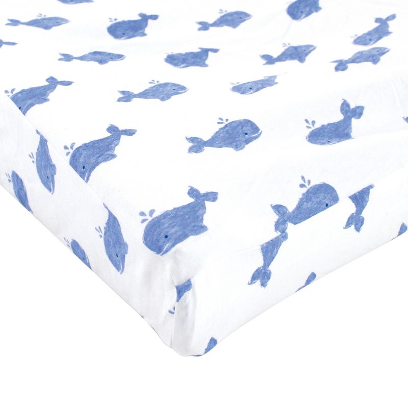 Hudson Baby Infant Boy Cotton Changing Pad Cover, Blue Whale, One Size, 3 of 5