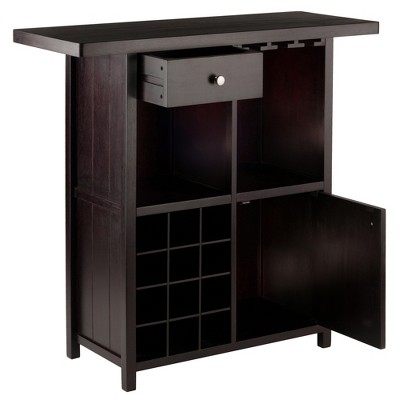 Macon Transitional Espresso Solid Wood Wine Bar with Storage