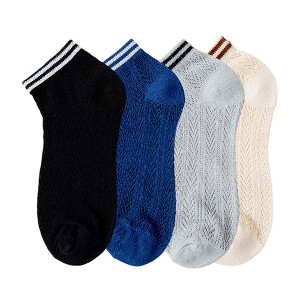 Anna-Kaci Women's 4-Pair Pack Lightweight Mesh Ankle Socks with Striped Cuffs Breathable Knit Texture - 1 of 4