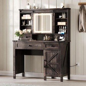 AMERLIFE 42'' Farmhouse Makeup Vanity Desk with Sliding Mirror and Lights - 1 of 4