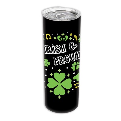 Elanze Designs Irish & Proud Green Shamrock Horseshoe St. Patrick's Day 20 ounce Stainless Steel Travel Tumbler with Lid For Your On The Go Beverages