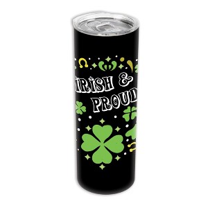 Elanze Designs Irish & Proud Green Shamrock Horseshoe St. Patrick's Day 20 ounce Stainless Steel Travel Tumbler with Lid For Your On The Go Beverages - 1 of 4