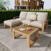 FIONECA 3-Piece Outdoor Acacia Wood Sectional Sofa Set with Cushions - 2 of 4