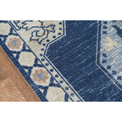 Navy Blue Wool Blend Medallion Area Rug, 7'9" x 9'10"