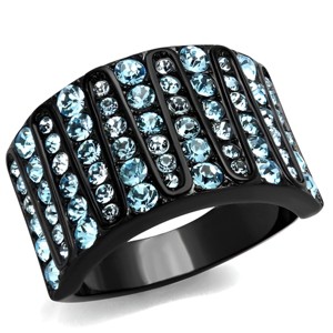 Slickblue Sea Blue Crystal Pave Stainless Steel Ring, Black Ion Plated, Stylish Women’s Jewelry, Sizes 5-10 - 1 of 4