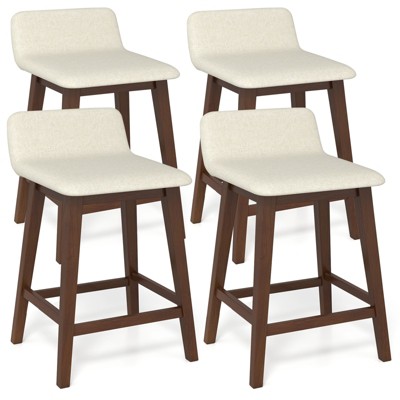 Tangkula 2PCS 24" Upholstered Barstools w/ Low Back Footrest Wood Legs for Kitchen Island