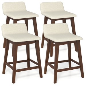 Tangkula 2PCS 24" Upholstered Barstools w/ Low Back Footrest Wood Legs for Kitchen Island - 1 of 4