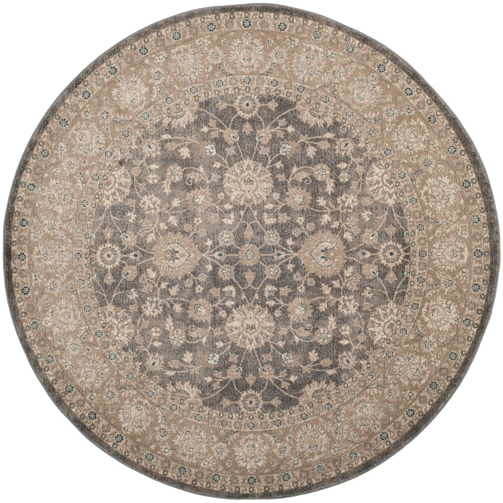 6'7in Floral Loomed Round Area Rug Light Gray/Beige - Safavieh