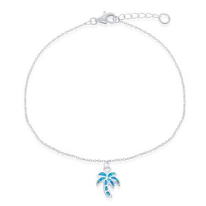 Opalata Sterling Silver, Blue Inlay Opal Palm Tree Anklet - Blue - 9+1 Inch - 1 of 2