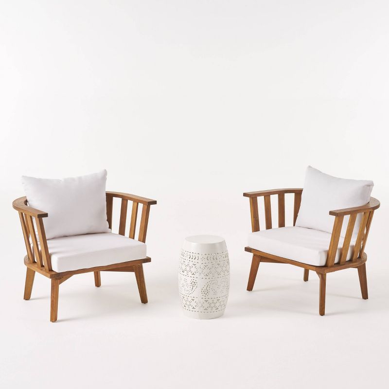 Palmo 3pc Acacia Wood Club Chairs &#38; Table Set - Teak/White - Christopher Knight Home, 3 of 7