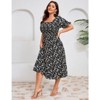 Coolmee Women's Plus Size Floral Summer Dress Puff Sleeve Smocked Ruffle Square Neck Casual Dress Cute Midi Dress - 4 of 4
