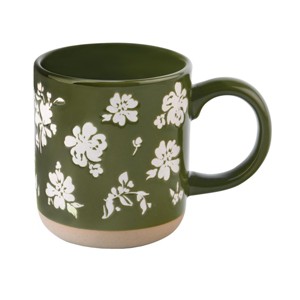 Sweet Water Decor Debossed Design- Green Floral Stoneware Coffee Mug -14oz - 1 of 3