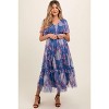 PinkBlush Blue Leaf Print Mesh Smocked Maternity Midi Dress - 3 of 4