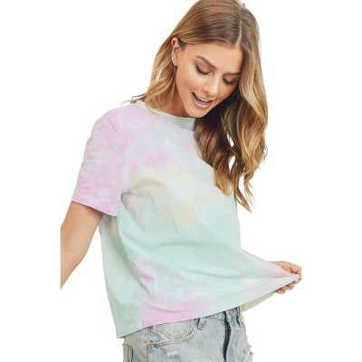 Slickblue Women's Casual Tie-Dye T-Shirt, Short Sleeve Round Neck Pullover Top, Green Multi, Size S-L