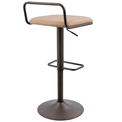 Contemporary Swivel Adjustable Barstool in Antique Brown Leather