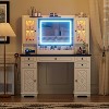 PAKASEPT Farmhouse Vanity Desk with Mirror and Lights, 59‘’ H Makeup Vanity with 3 Lighting Modes& Charging Station, 5 Drawers, 4 Cabinets - 4 of 4