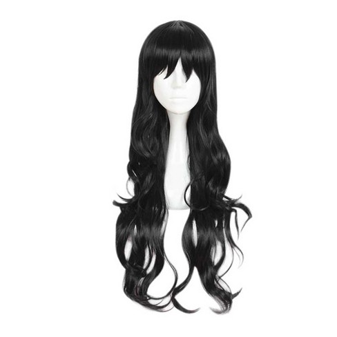 Unique Bargains Curly Wig Wigs for Women 28 Black with Wig Cap 350g