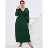 Coolmee Womens Plus Size Spring Fall Maxi Dress Long Sleeve Lace Sleeve Dress Deep V Neck Long Dress with Belt - 4 of 4