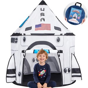 Joyfy Space Rocket Ship Pop Up Tent, Kids Play Tent Indoor Outdoor Playhouse Foldable House Playset Backyard Room Decor Toys Gift For Kid Toddlers Boy - 1 of 4