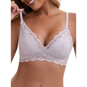 INSPIRE CHIC Women's Lace Plunge Wireless Everyday Back Closure Adjustable Spaghetti Straps Lightweight Triangle Bra - 1 of 4