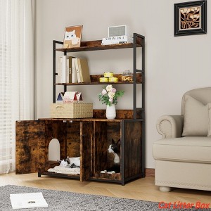 Large Cat Litter Box Enclosure w/ Storage Shelf 2-in-1 Hidden Litter Box Furniture with Scratch Pad House Cat Box Washroom for Livingroom Entryway - 1 of 4
