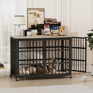 YOOCOZZ Furniture style dog crate wrought iron frame door with side openings, 43.3''W x 29.9''D x 33.5''H - 1 of 4