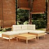 vidaXL Solid Pinewood Patio Lounge Set 5 Piece with Cushions - Brown and Cream - 2 of 4