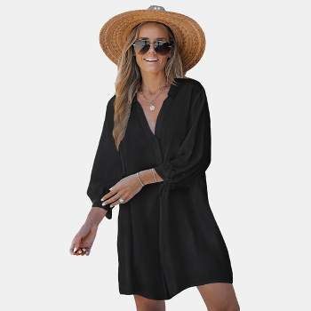 Women's Tie Cuff Button-Front Cover-Up Dress - Cupshe