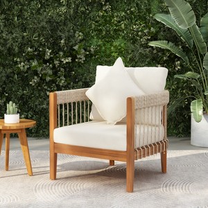 Christopher Knight Home Clifton Patio Rustic Acacia and Rope Upholstered Club Chair with Curved Back - 1 of 4