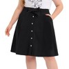 Agnes Orinda Women's Plus Size Tie High Waist Front Button Down Denim Casual A-Line Midi Jeans Skirts with Pocket - 2 of 4