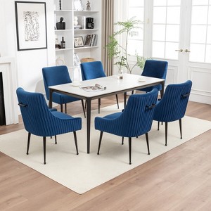 SEYNAR Modern Glam Velvet Black Metal Legs Dining Chair or Vanity Chair Set of 6 with Rear Handle - 1 of 4