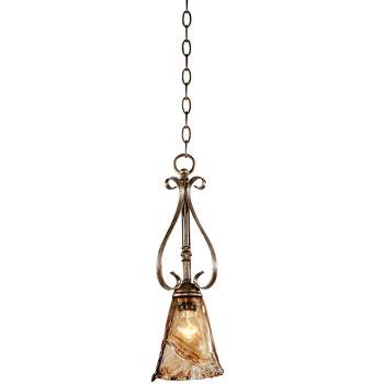 Franklin Iron Works Golden Bronze Mini Pendant Lighting Fixture 6" Wide Farmhouse Rustic Art Glass for Dining Room Foyer Kitchen Island High Ceilings