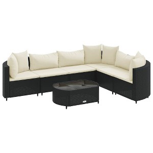 vidaXL Patio Sofa Set with Cushions Lounge Setting Outdoor Furniture Poly Rattan - Black and Cream 7 Piece - 1 of 4