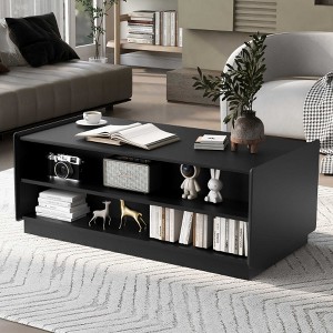 AENKYO 47.2" Modern Coffee Table with 4 Drawers & Hidden Storage, 4 Solid Wood Legs, Rectangle Wood Center Table for Living Room - 1 of 4