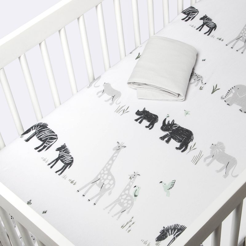 Fitted Jersey Crib Sheet 2pk - Cloud Island&#8482; Two by Two Animals and Solid Gray, 4 of 7