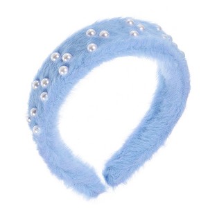 Unique Bargains Women's Fluffy Fuzzy Solid Color Faux Pearl Headband 1 Pc - 1 of 4