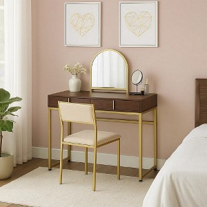 Vanity Desk with Mirror and Open Metal Frame, Brown and Gold : Target