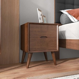 Airsurfer Compact Rich Walnut Nightstand Mid-Century Modern Nightstand Bedroom Furniture for Stylish Bedroom Organization - 1 of 4
