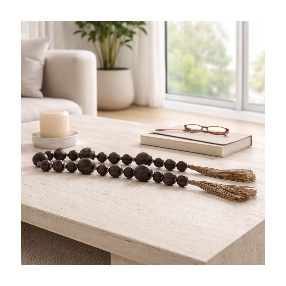 Terracotta Bead Garland with Jute Tassels for Home Decor - Decorative Accent for Bathroom, Office Desk, and Living Room Décor