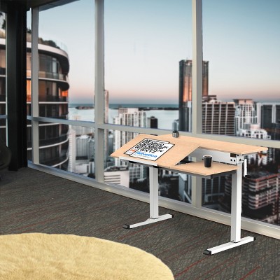 ErgoFlex 62" White Adjustable Standing Desk with Drawer & Keyboard Tray