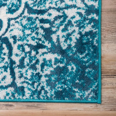 Reversible Easy-Care Turquoise Synthetic 6' x 9' Rectangular Rug
